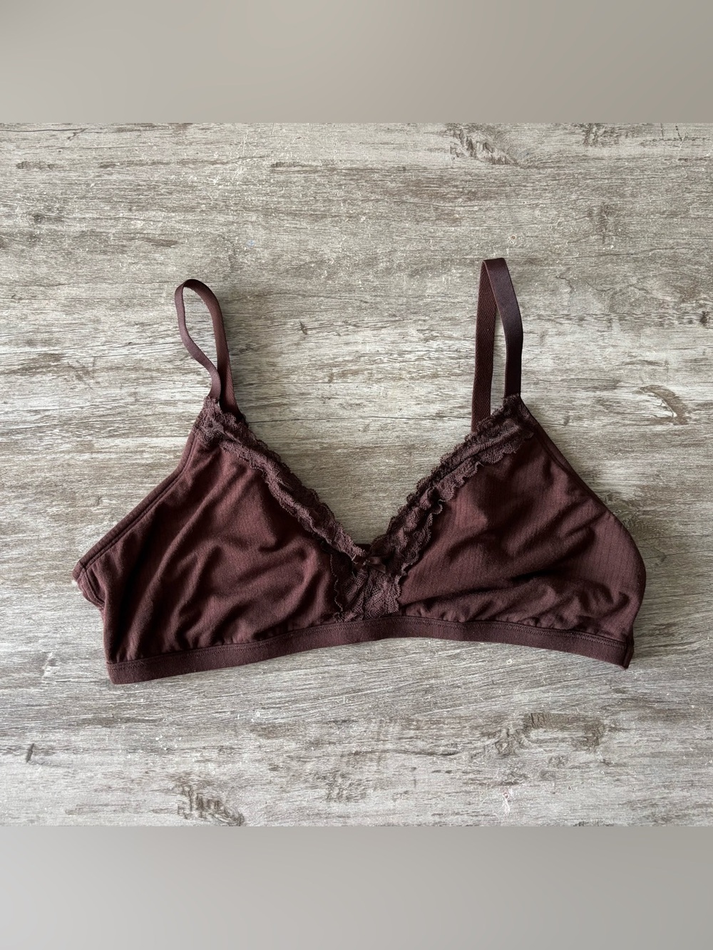 Auden Triangle Bralette Brown Lace Trim Modal Soft Knit Womens XL Romantic